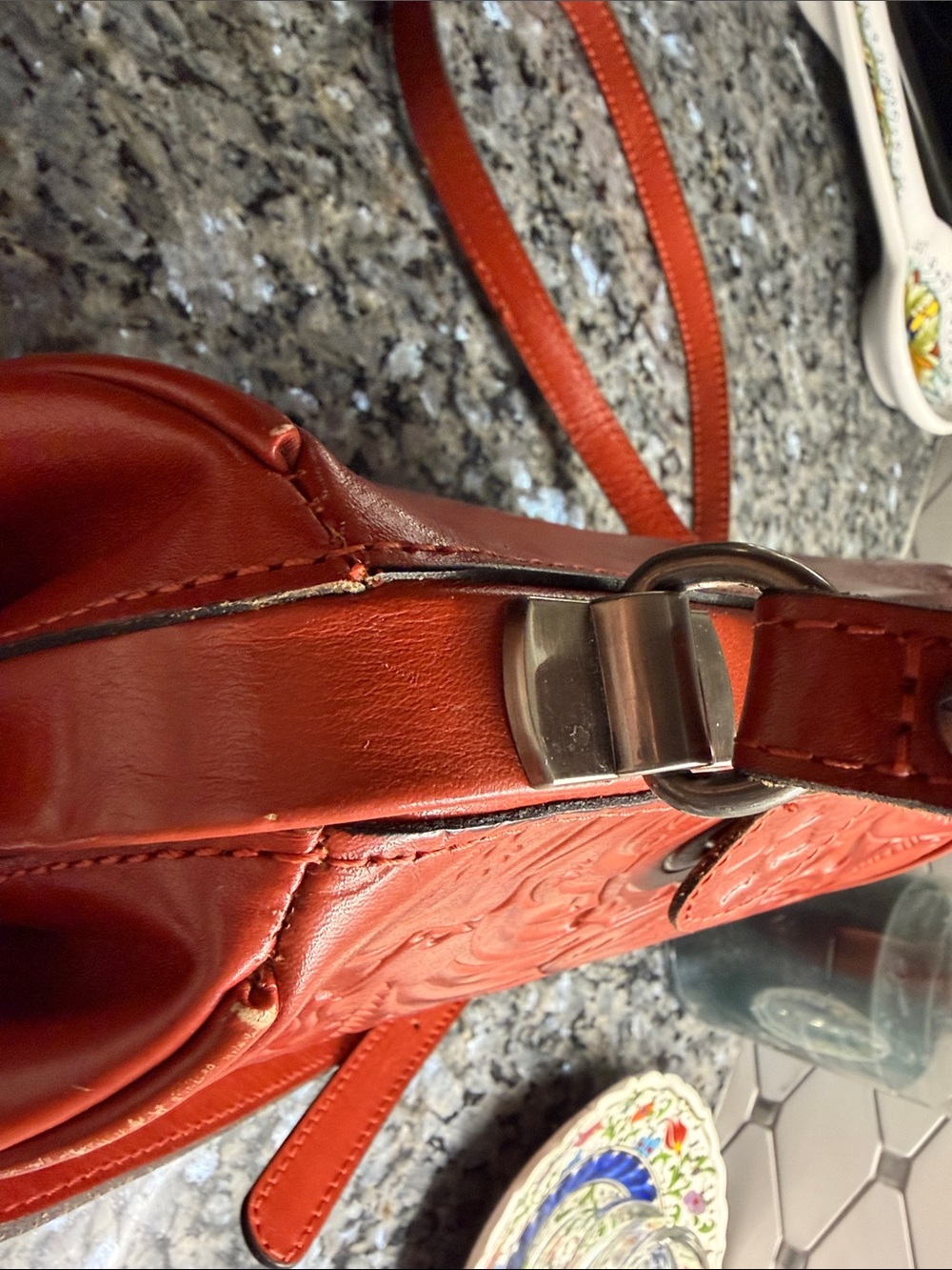 Patricia Nash Red Embossed Floral Crossbody Bag - Picture 7 of 9